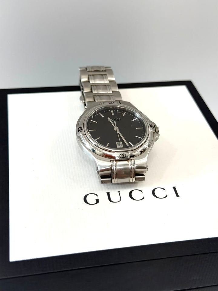 GUCCI 9040M BLACK DIAL STAINLESS STEEL QUARTZ WATCH