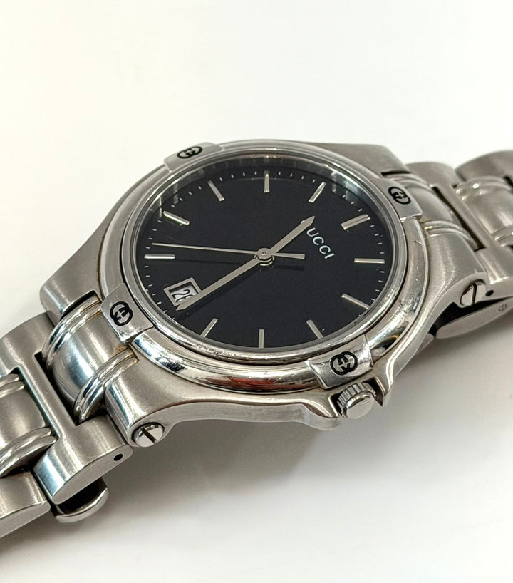 GUCCI 9040M BLACK DIAL STAINLESS STEEL QUARTZ WATCH