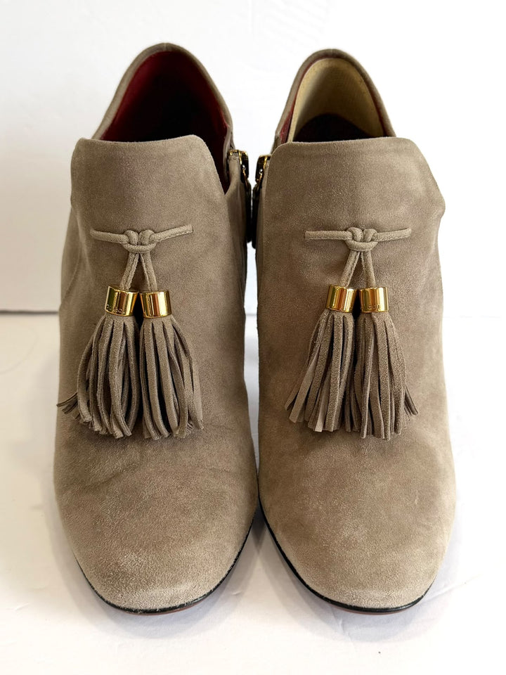 GUCCI MISCHA TASSEL SUEDE ANKLE BOOTS