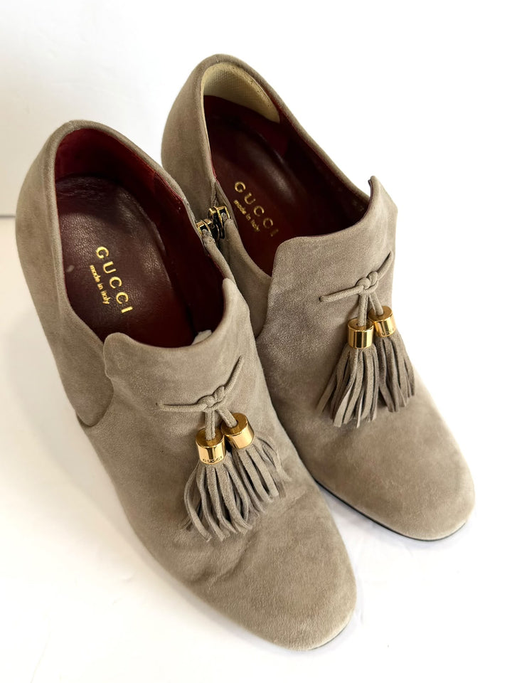 GUCCI MISCHA TASSEL SUEDE ANKLE BOOTS