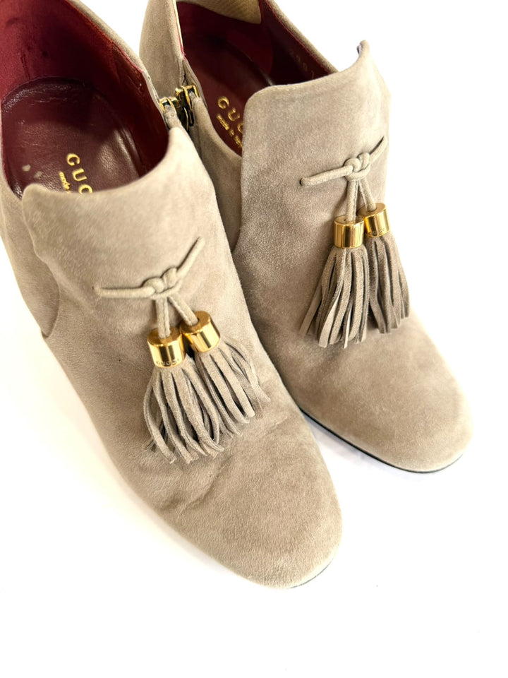 GUCCI MISCHA TASSEL SUEDE ANKLE BOOTS