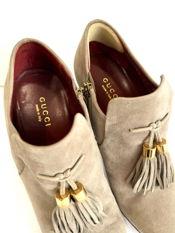 GUCCI MISCHA TASSEL SUEDE ANKLE BOOTS