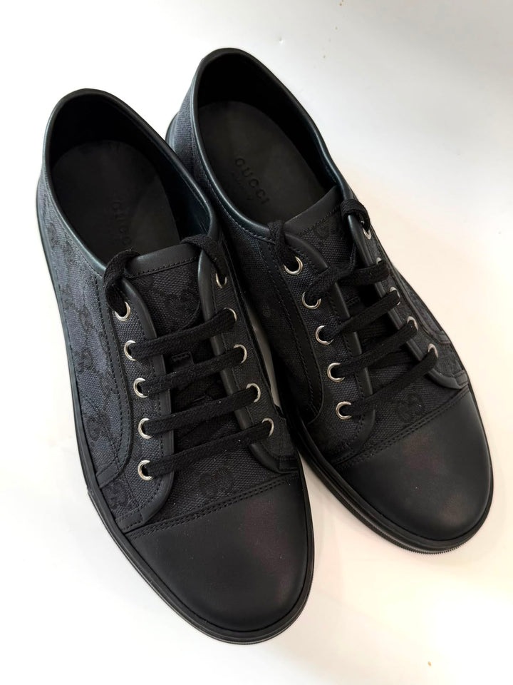 GUCCI GG MONOGRAM CANVAS &amp; CALFSKIN LEATHER LOW-TOP SNEAKERS