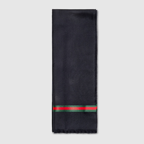 GUCCI BLACK WOOL WEB STRIPE SCARF