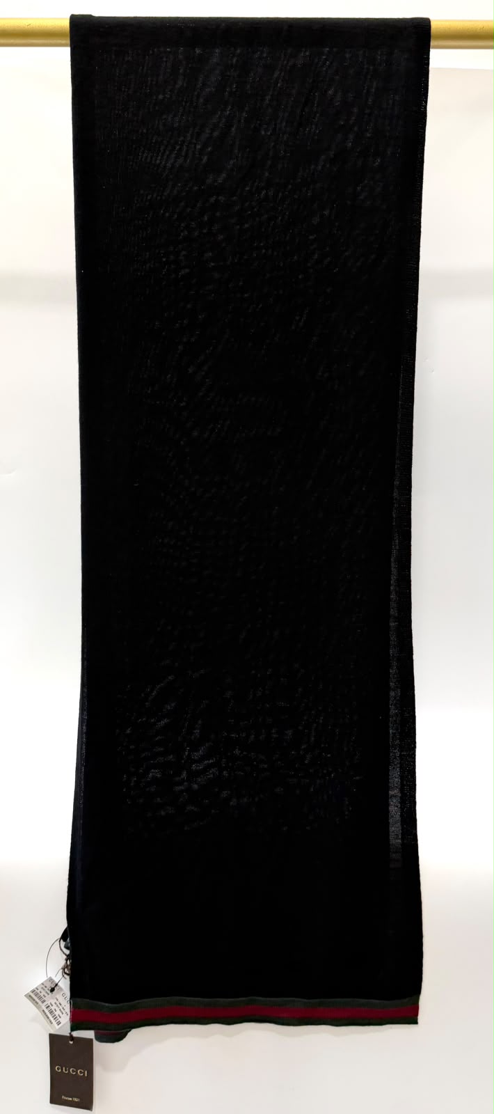GUCCI BLACK WOOL WEB STRIPE SCARF