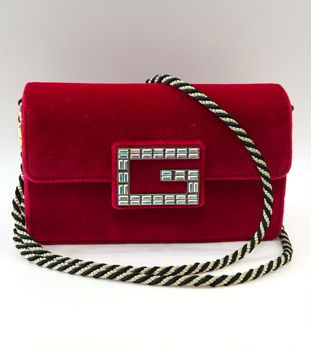 GUCCI BROADWAY VELVET CRYSTAL G SHOULDER BAG