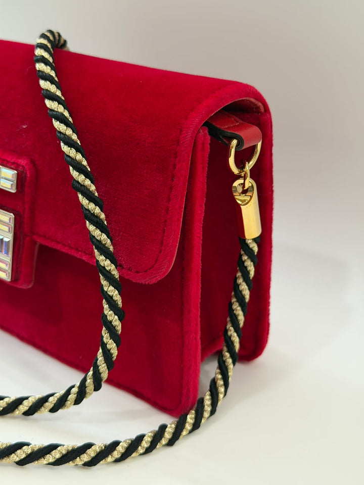 GUCCI BROADWAY VELVET CRYSTAL G SHOULDER BAG