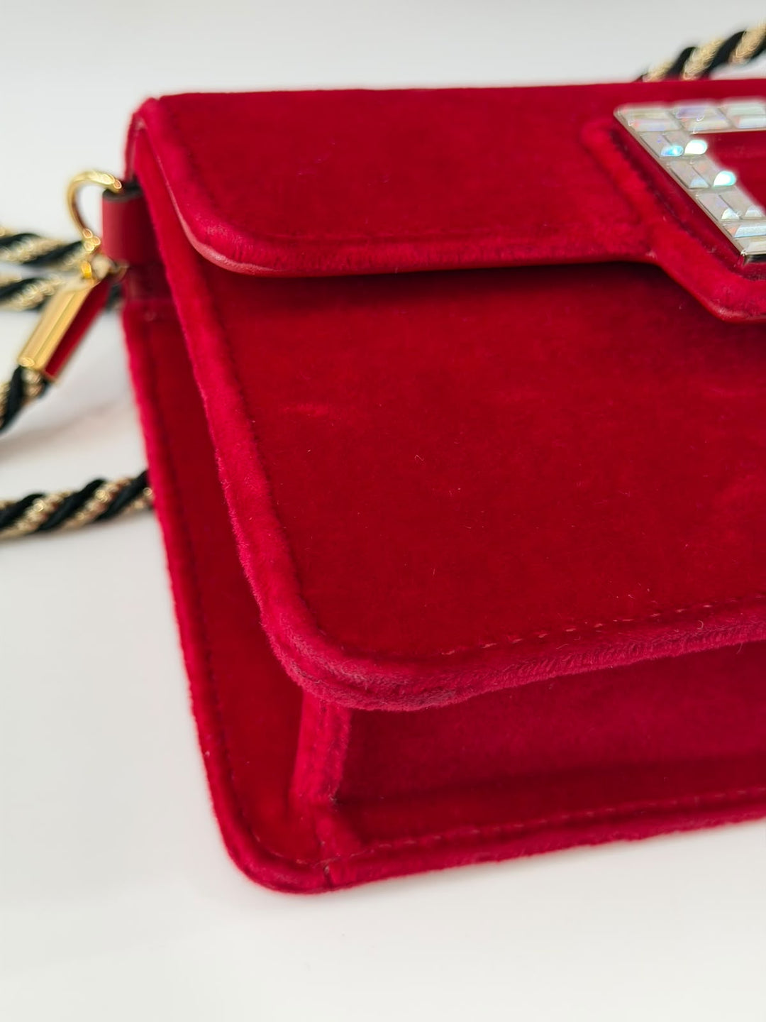 GUCCI BROADWAY VELVET CRYSTAL G SHOULDER BAG
