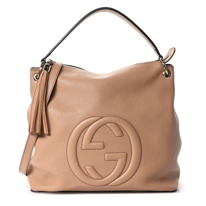 GUCCI CAMELIA PEBBLED CALFSKIN LEATHER SOHO HOBO BAG
