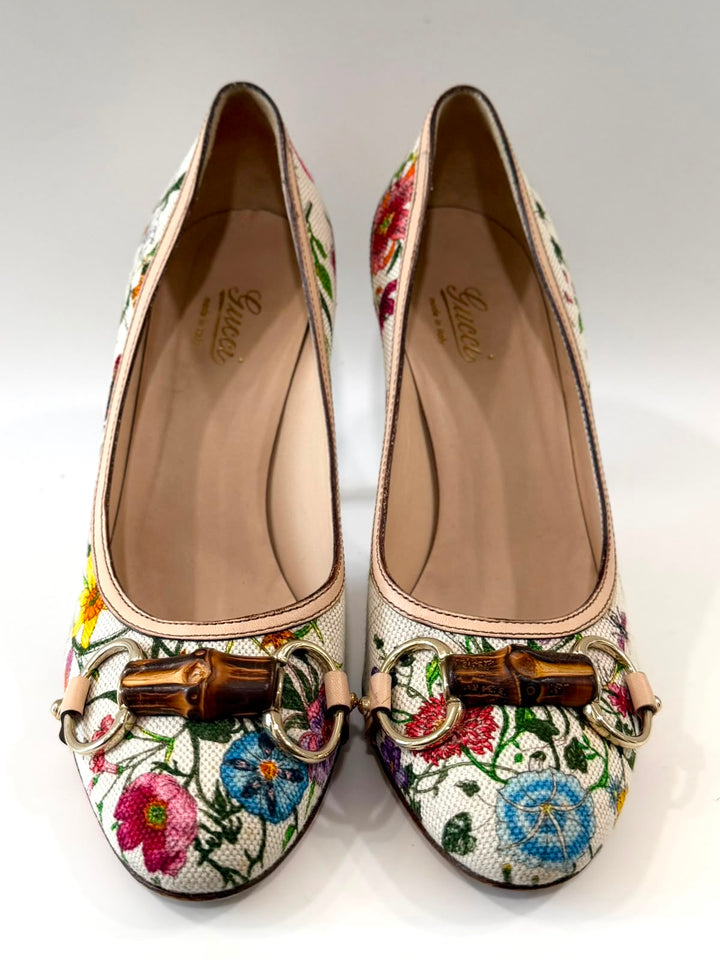 GUCCI FLORA BAMBOO RUNWAY PUMPS