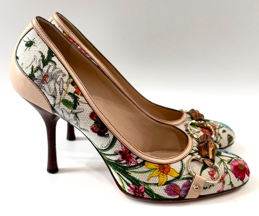 GUCCI FLORA BAMBOO RUNWAY PUMPS