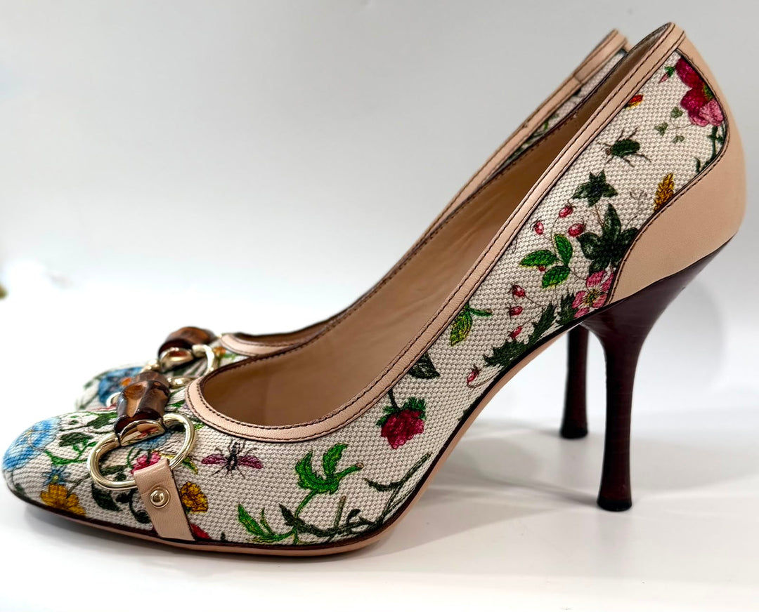GUCCI FLORA BAMBOO RUNWAY PUMPS