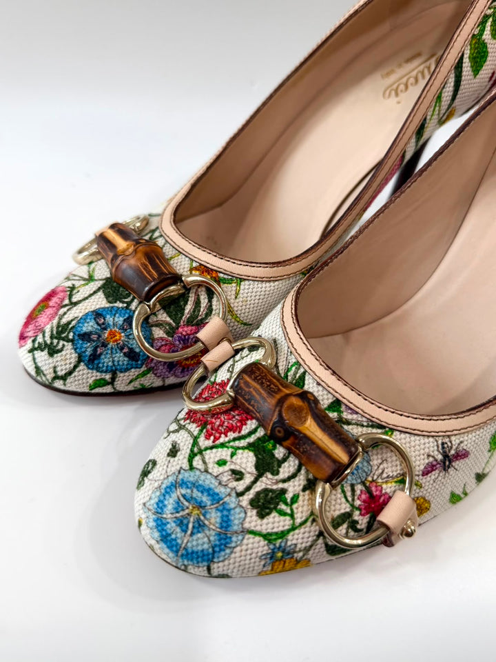 GUCCI FLORA BAMBOO RUNWAY PUMPS