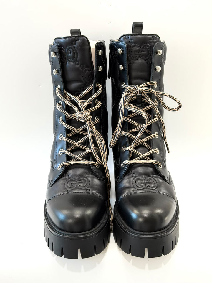 GUCCI CORDOVAN LUX NAPPA GG MATELASSE LACE UP BOOTS