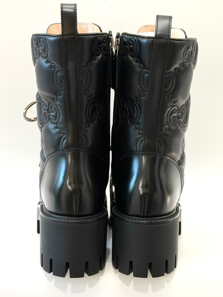 GUCCI CORDOVAN LUX NAPPA GG MATELASSE LACE UP BOOTS
