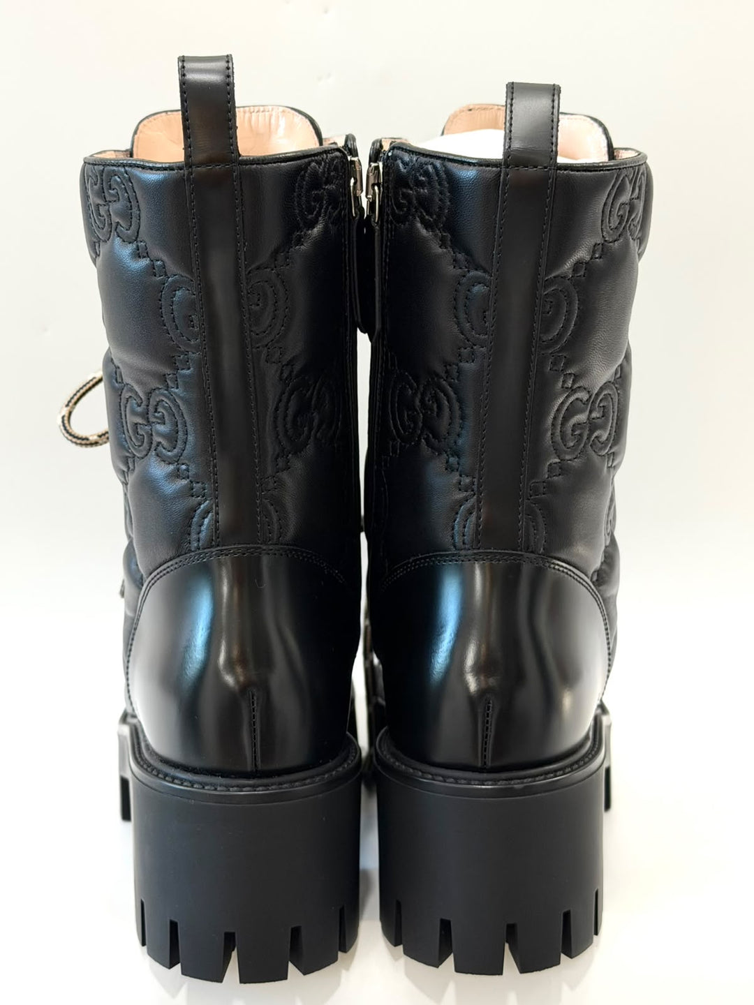 GUCCI CORDOVAN LUX NAPPA GG MATELASSE LACE UP BOOTS