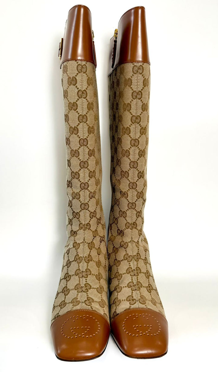 GUCCI GG SUPREME ELLIS CAP TOE TALL BOOTS