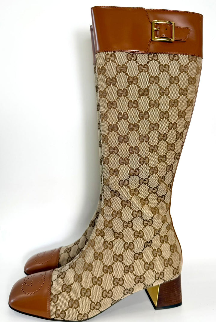 GUCCI GG SUPREME ELLIS CAP TOE TALL BOOTS