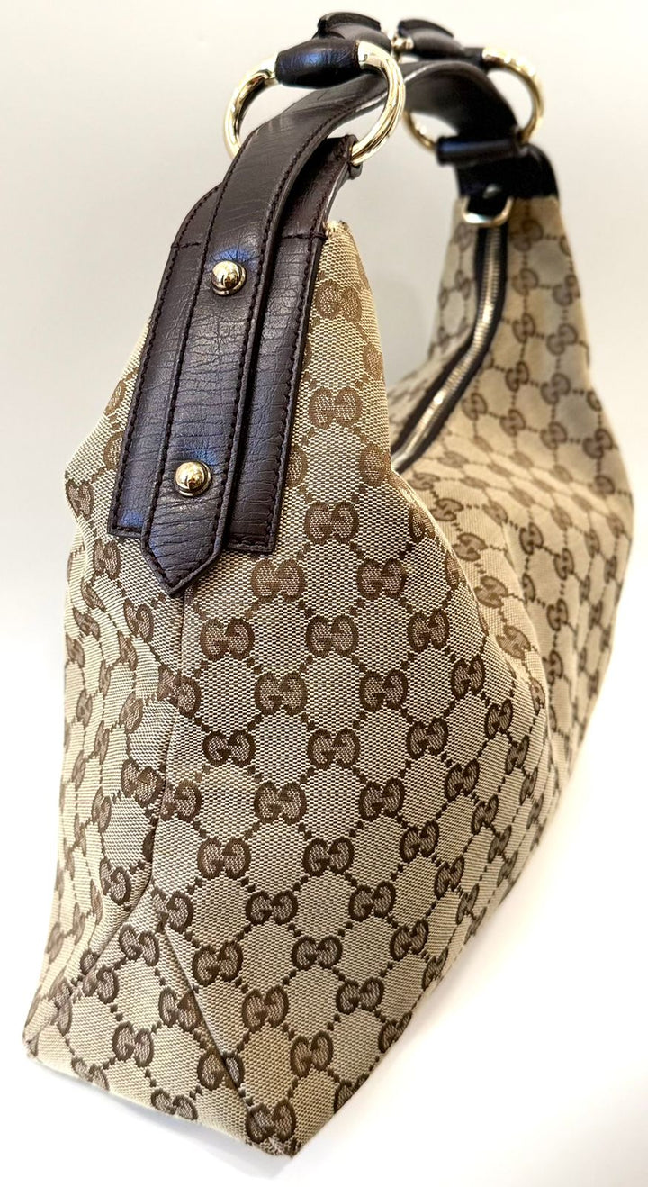 GUCCI GG MONOGRAM CANVAS MEDIUM HORSEBIT HOBO BAG