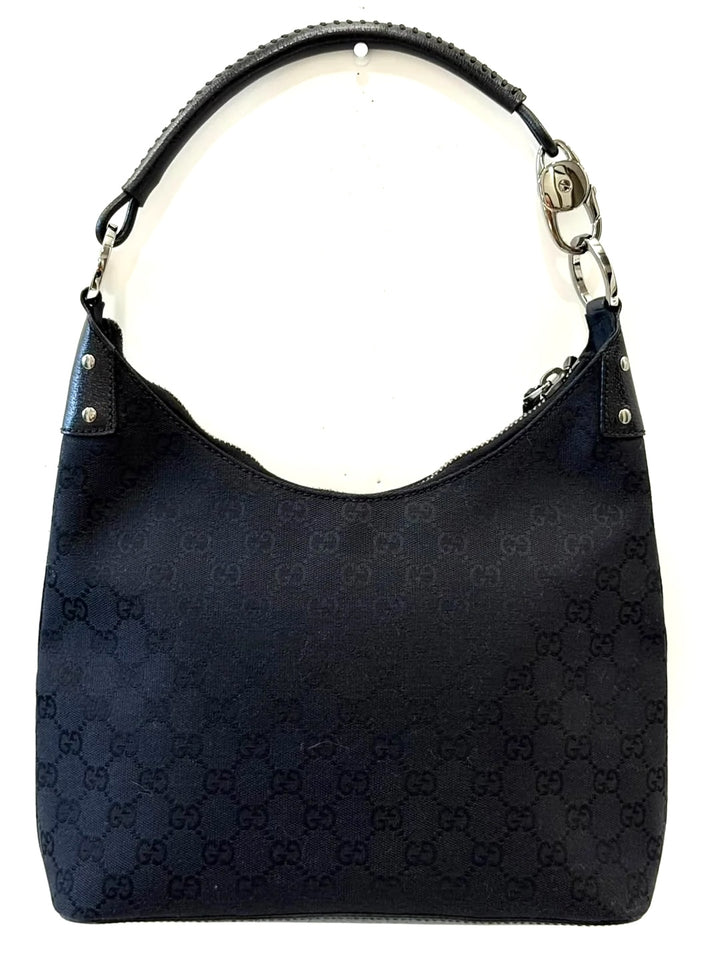 GUCCI GG MONOGRAM LEATHER TRIMMED VINTAGE HOBO BAG