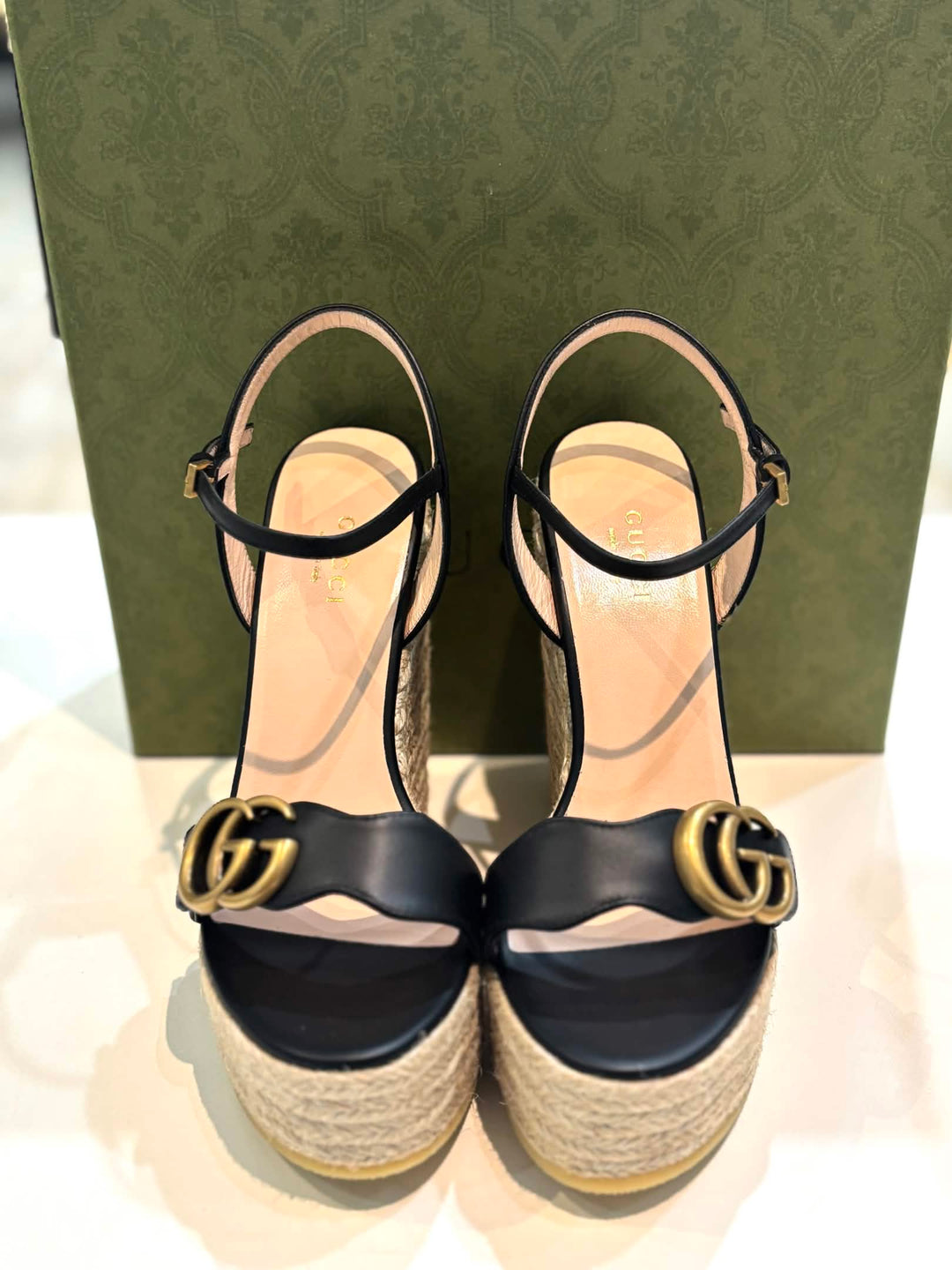 GUCCI GG AITANA WEDGE HEEL ESPADRILLE SANDALS