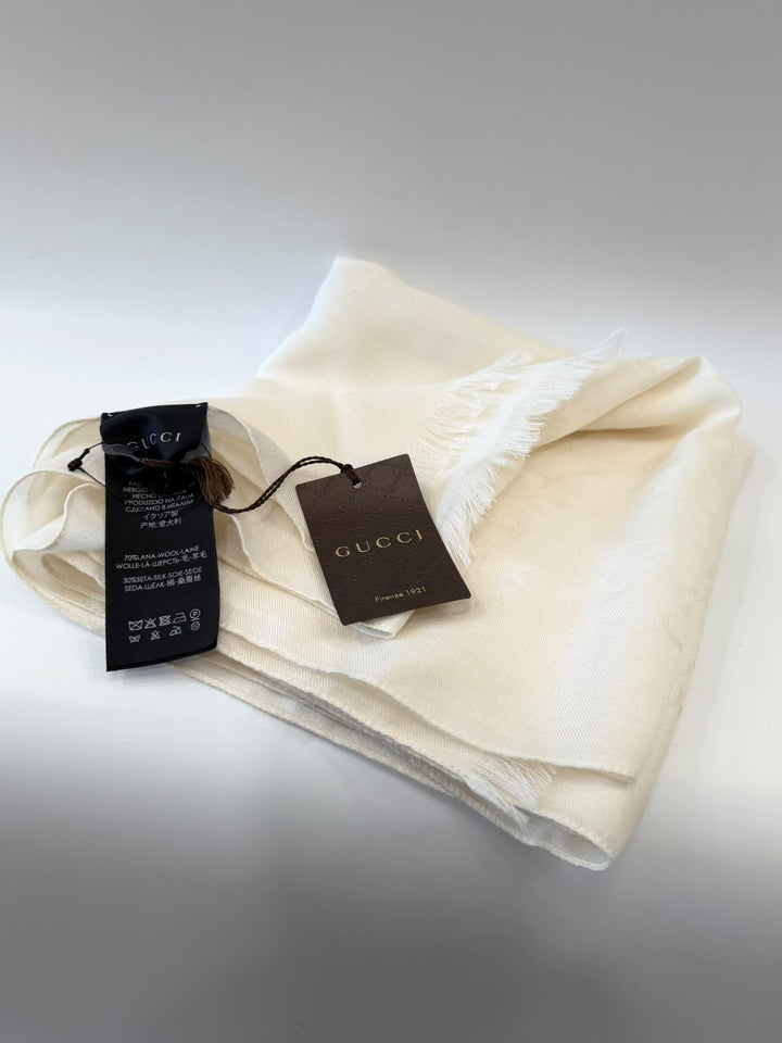 GUCCI GG JACQUARD WOOL AND SILK SCARF