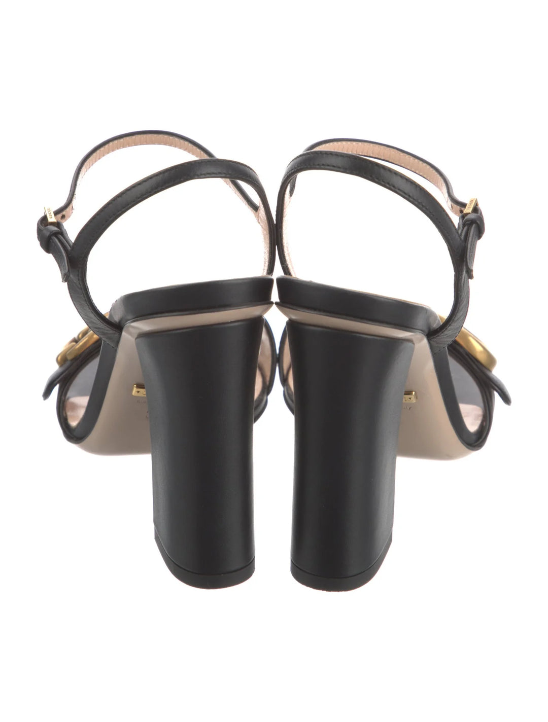 GUCCI GG LEATHER BLOCK HEEL SANDALS