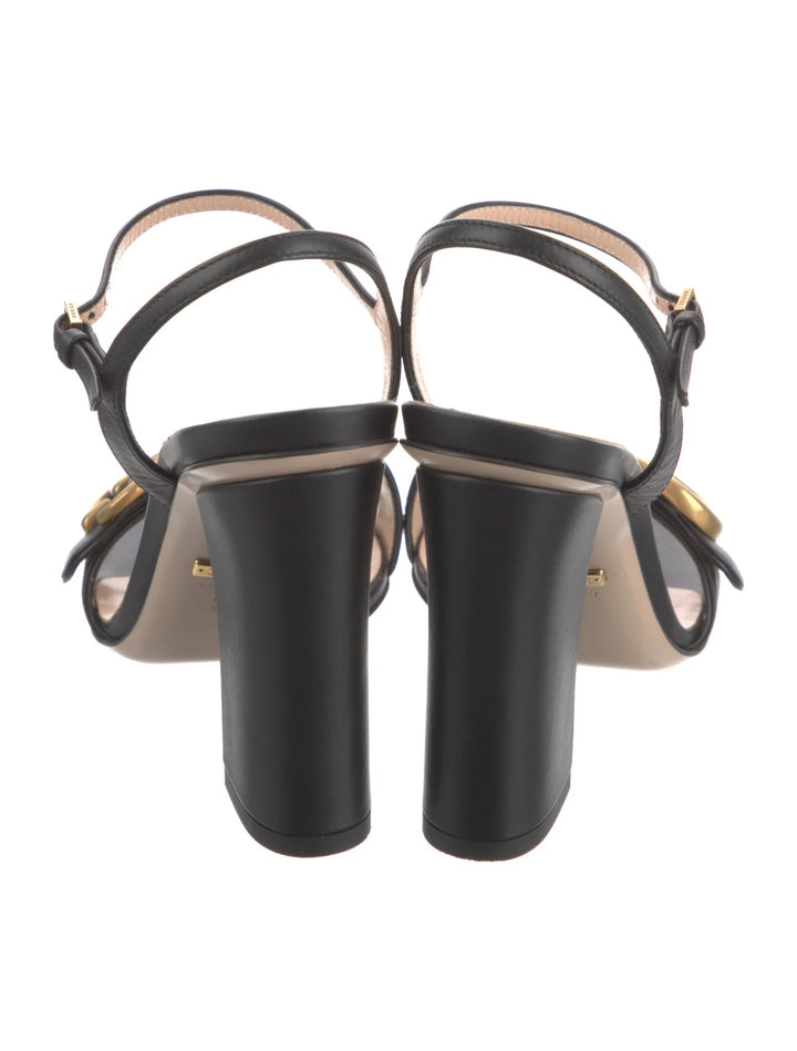 GUCCI GG LEATHER BLOCK HEEL SANDALS