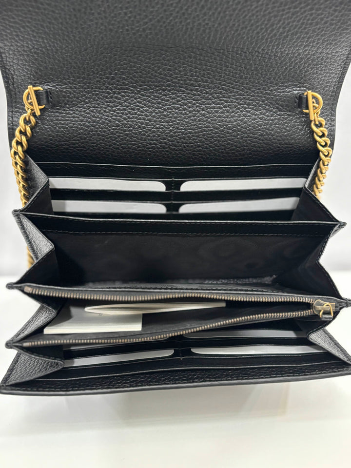 GUCCI GG MARMONT CALFSKIN LEATHER WALLET ON CHAIN
