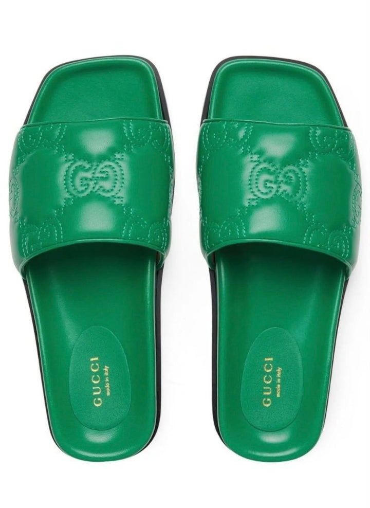 GUCCI GG MATELASSÉ LEATHER SLIDE MULES