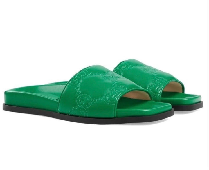 GUCCI GG MATELASSÉ LEATHER SLIDE MULES