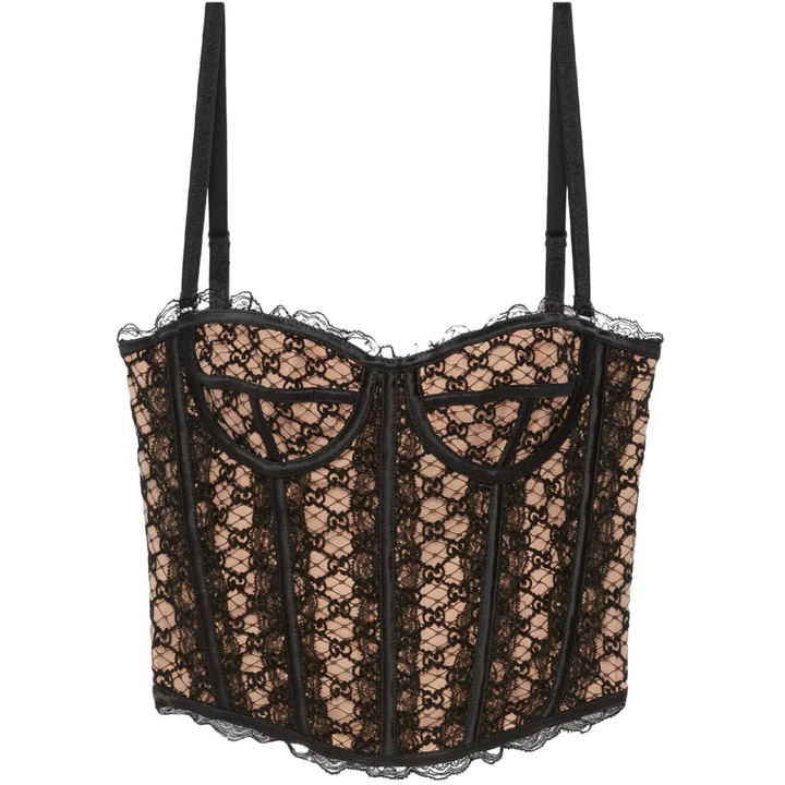 GUCCI GG NET LACE TRIMMED CORSET BUSTIER