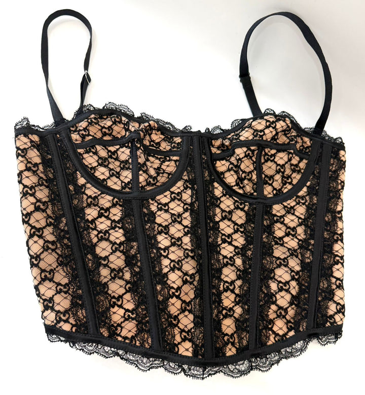 GUCCI GG NET LACE TRIMMED CORSET BUSTIER