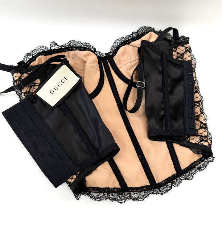 GUCCI GG NET LACE TRIMMED CORSET BUSTIER