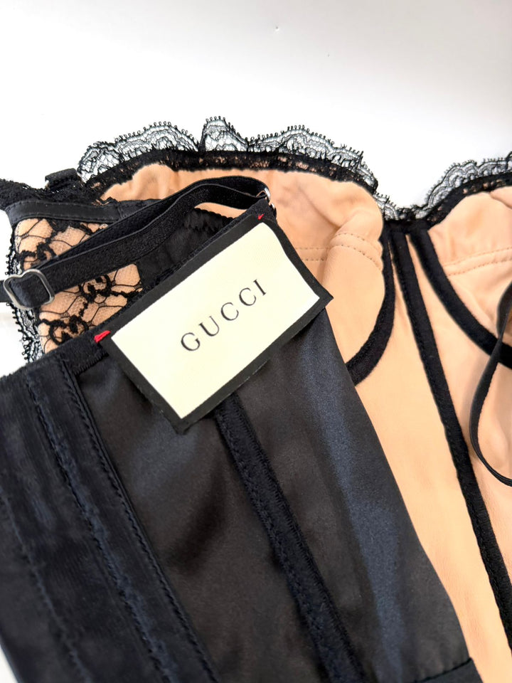 GUCCI GG NET LACE TRIMMED CORSET BUSTIER