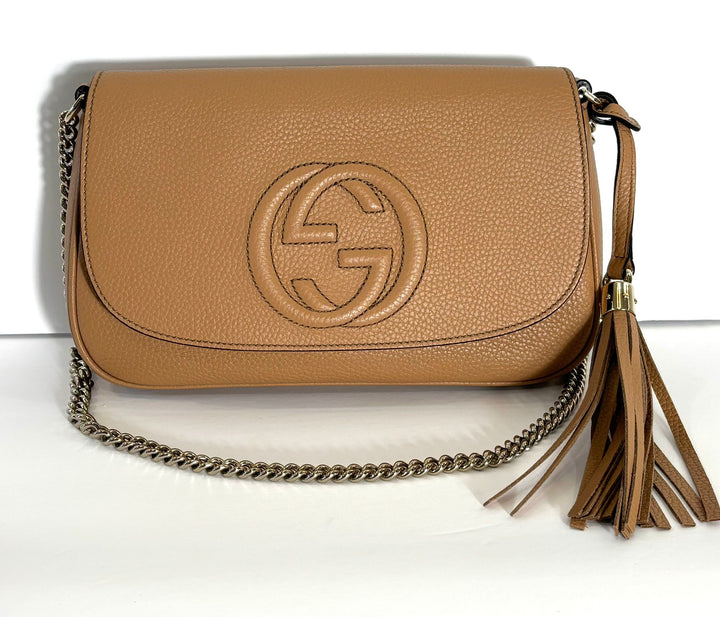 GUCCI GG SOHO CAMELIA CALFSKIN LEATHER SHOULDER BAG
