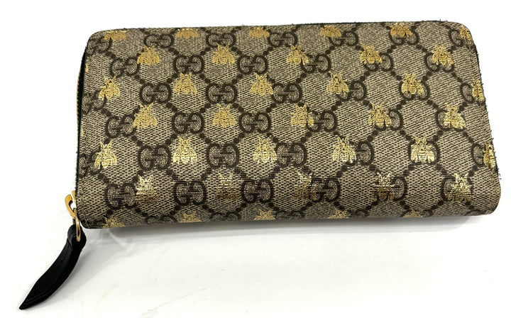 GUCCI GG SUPREME MONOGRAM BEES ZIP AROUND WALLET