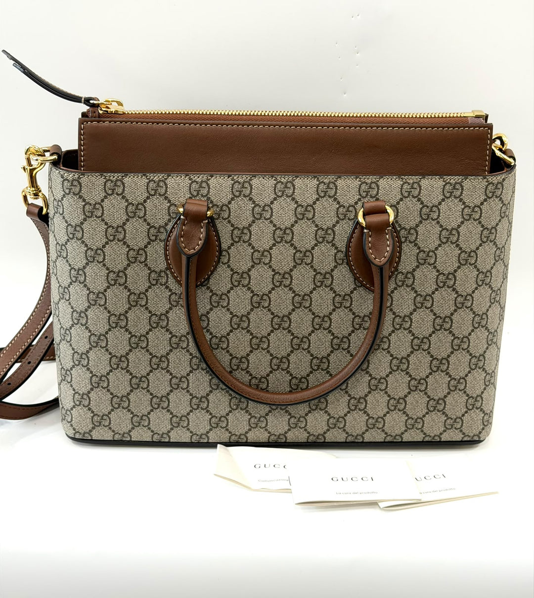 GUCCI GG SUPREME MONOGRAM SMALL ZIP TOP TOTE BAG