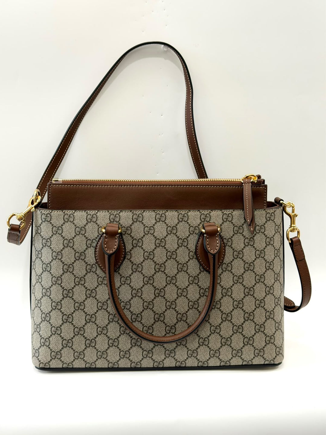 GUCCI GG SUPREME MONOGRAM SMALL ZIP TOP TOTE BAG