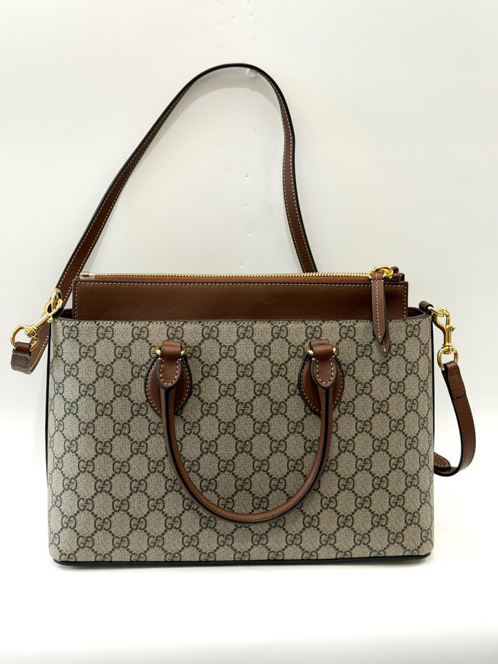 GUCCI GG SUPREME MONOGRAM SMALL ZIP TOP TOTE BAG