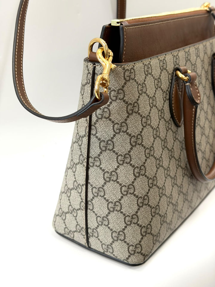 GUCCI GG SUPREME MONOGRAM SMALL ZIP TOP TOTE BAG