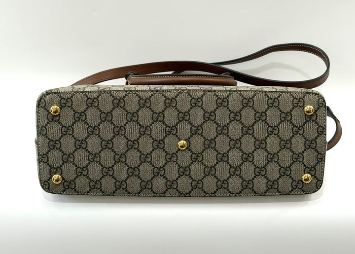 GUCCI GG SUPREME MONOGRAM SMALL ZIP TOP TOTE BAG