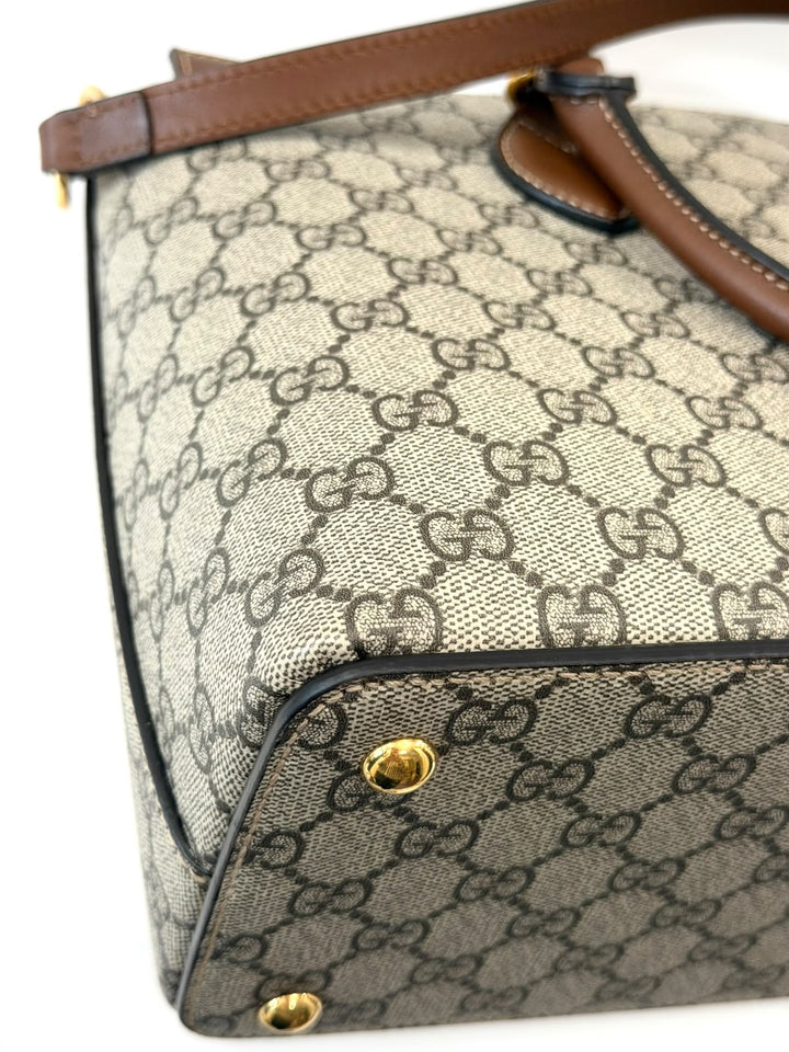 GUCCI GG SUPREME MONOGRAM SMALL ZIP TOP TOTE BAG