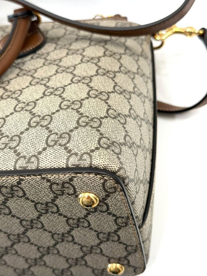 GUCCI GG SUPREME MONOGRAM SMALL ZIP TOP TOTE BAG
