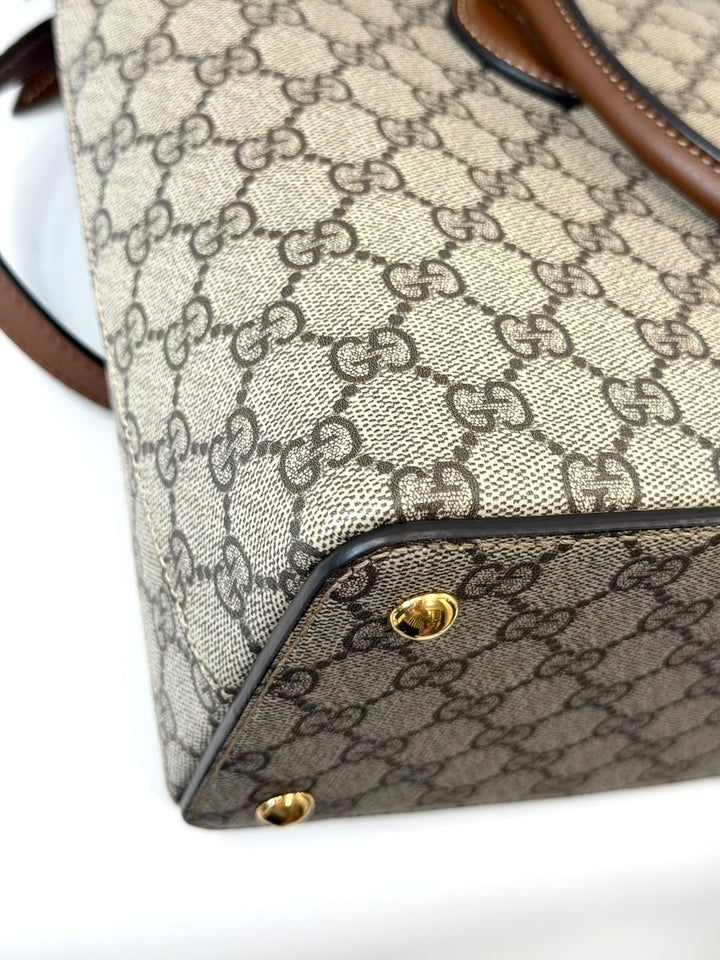 GUCCI GG SUPREME MONOGRAM SMALL ZIP TOP TOTE BAG