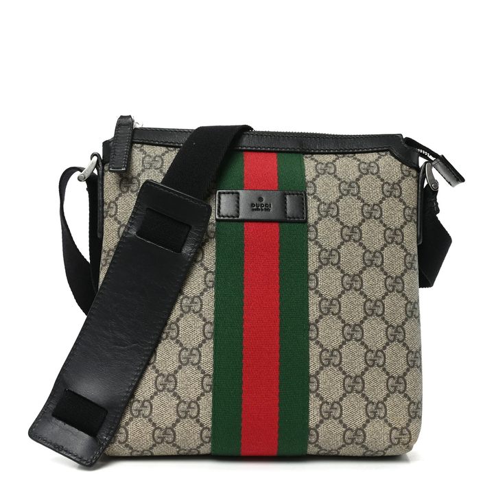 GUCCI GG SUPREME MONOGRAM WEB MESSENGER BAG