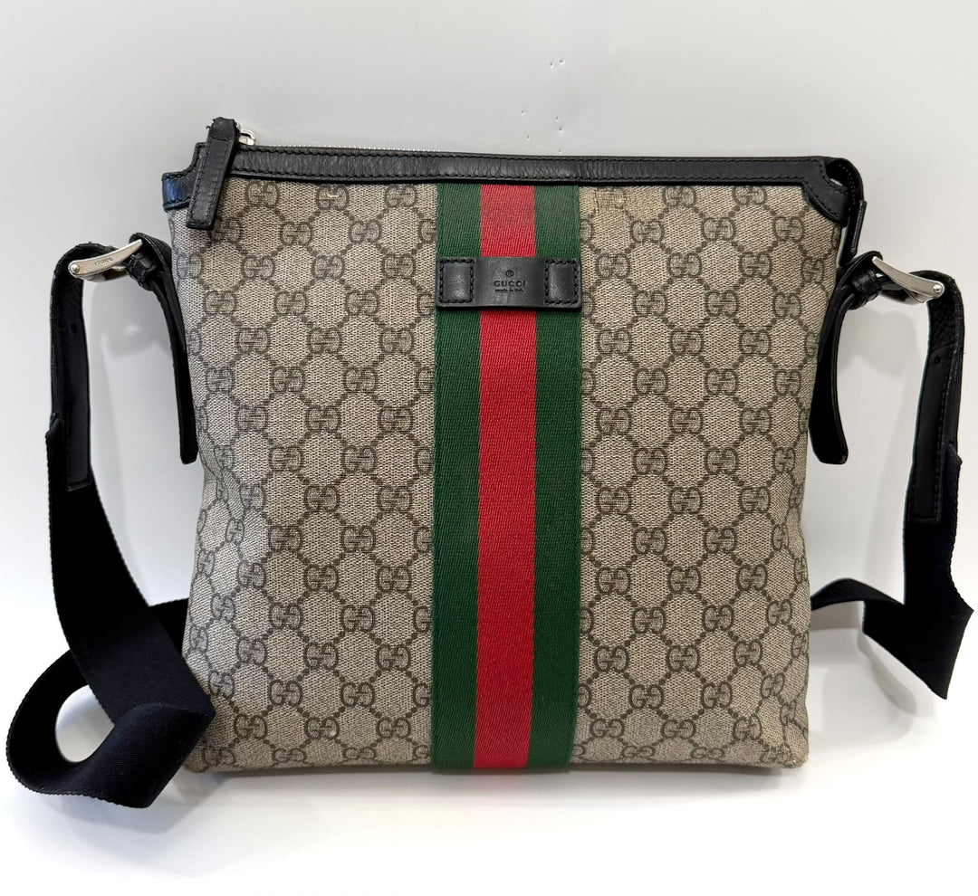 GUCCI GG SUPREME MONOGRAM WEB MESSENGER BAG