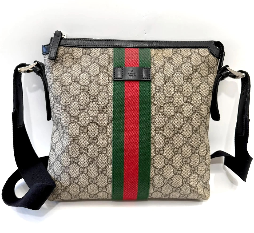 GUCCI GG SUPREME MONOGRAM WEB MESSENGER BAG