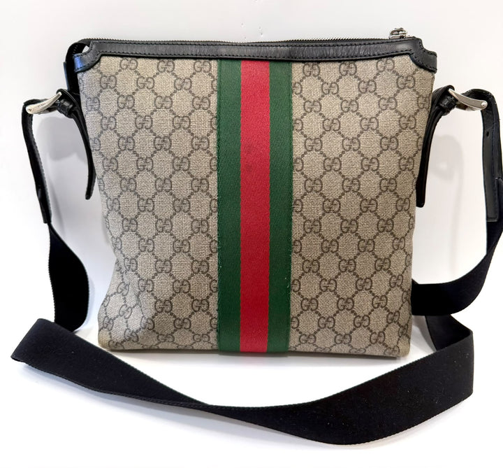 GUCCI GG SUPREME MONOGRAM WEB MESSENGER BAG
