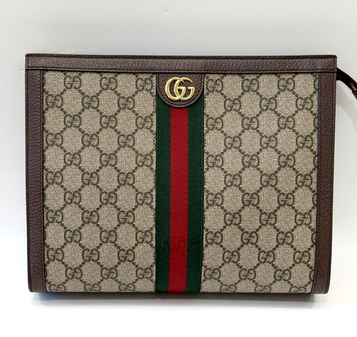 GUCCI GG SUPREME MONOGRAM WEB OPHIDIA POUCH